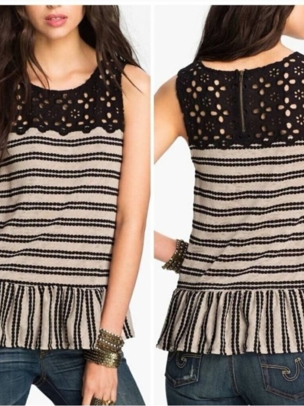 Free People Molly’s Retro Peplum Sleeveless Eyelet Top in Size Large